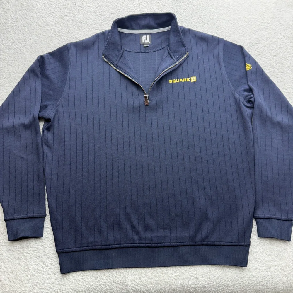 FootJoy Mens XL Navy Blue Quarter Zip Pullover Square D Ribbed Golf Sweater